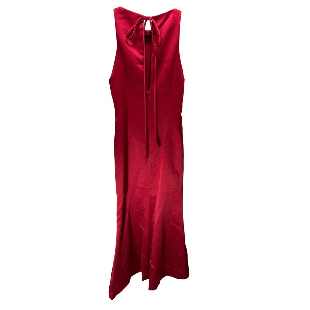 After Six Gown 6 Red Satin High Neck Tie Back Formal Maxi Prom Dress 90s NEW - Picture 3 of 12